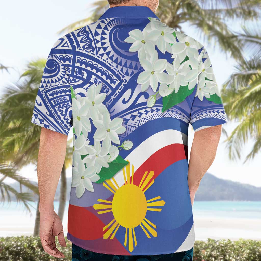 Philippines Flag Hawaiian Shirt Sampaguita Jasmine with Polynesian Tribal - Wonder Print Shop