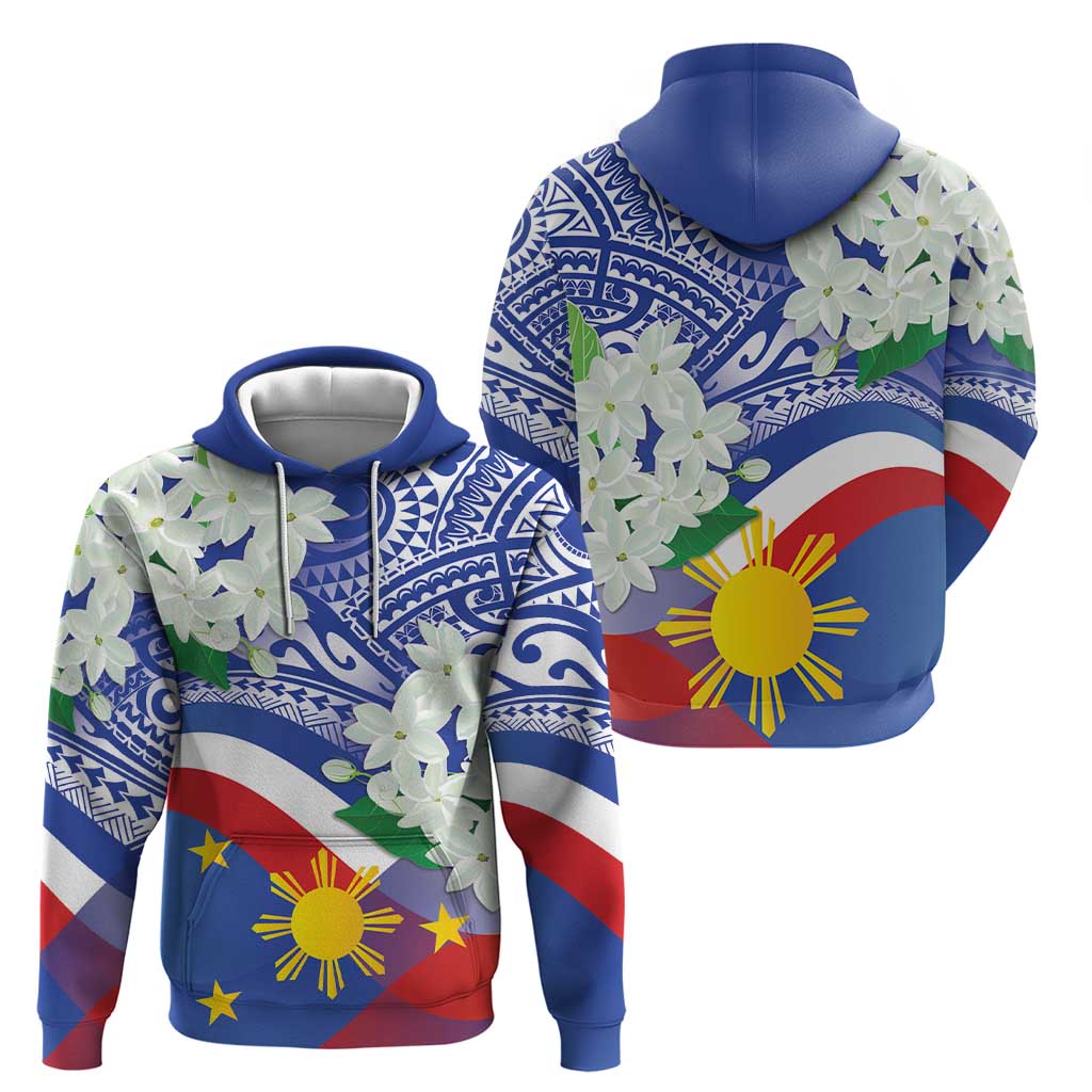 Philippines Flag Hoodie Sampaguita Jasmine with Polynesian Tribal - Wonder Print Shop