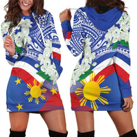 Philippines Flag Hoodie Dress Sampaguita Jasmine with Polynesian Tribal - Wonder Print Shop