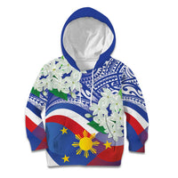 Philippines Flag Kid Hoodie Sampaguita Jasmine with Polynesian Tribal - Wonder Print Shop