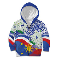 Philippines Flag Kid Hoodie Sampaguita Jasmine with Polynesian Tribal - Wonder Print Shop