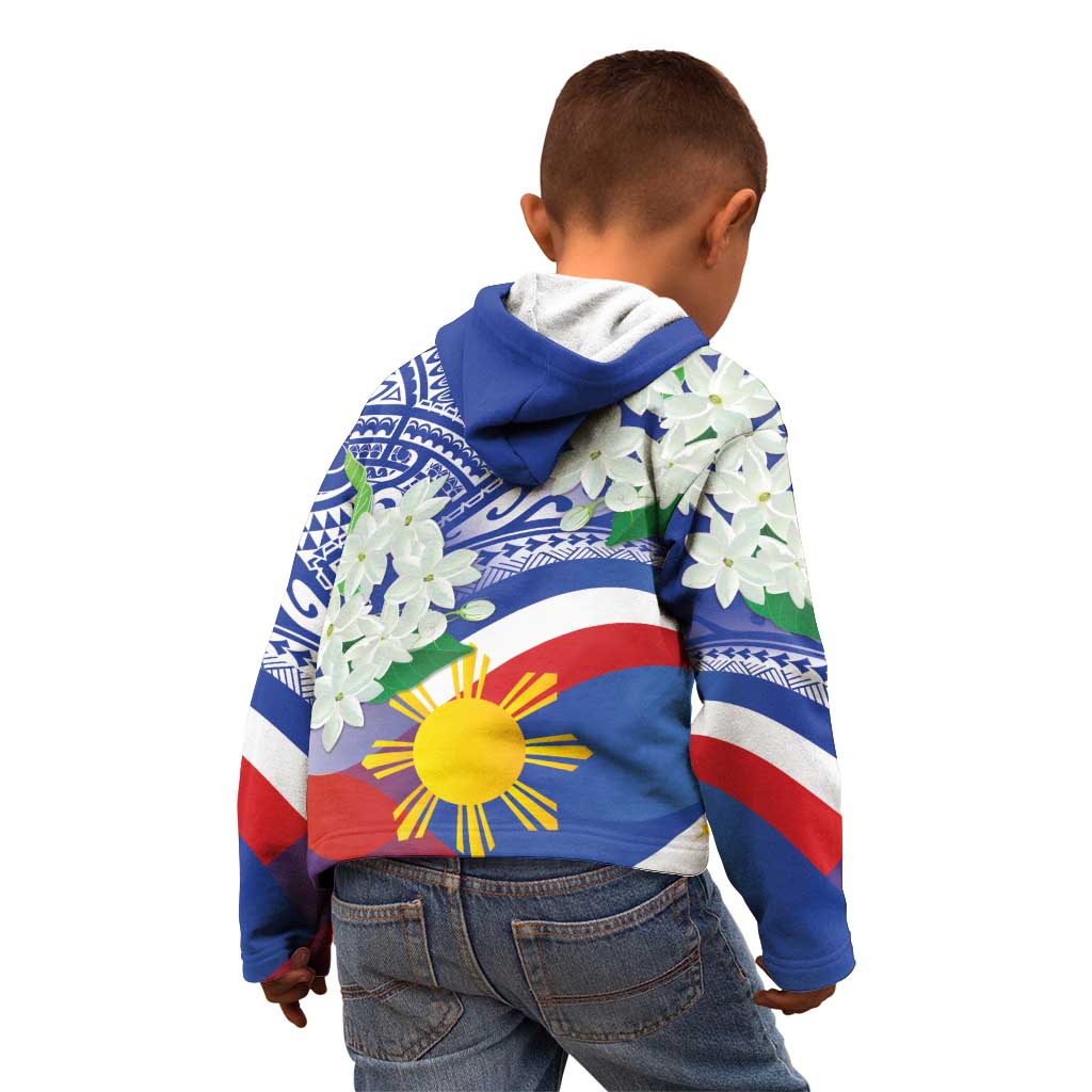 Philippines Flag Kid Hoodie Sampaguita Jasmine with Polynesian Tribal - Wonder Print Shop