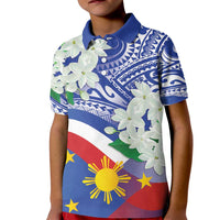 Philippines Flag Kid Polo Shirt Sampaguita Jasmine with Polynesian Tribal - Wonder Print Shop