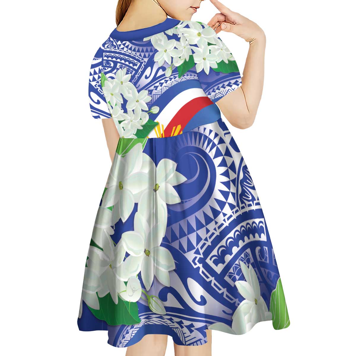 Philippines Flag Kid Short Sleeve Dress Sampaguita Jasmine with Polynesian Tribal - Wonder Print Shop