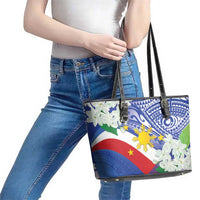 Philippines Flag Leather Tote Bag Sampaguita Jasmine with Polynesian Tribal - Wonder Print Shop