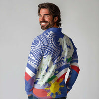 Philippines Flag Long Sleeve Polo Shirt Sampaguita Jasmine with Polynesian Tribal - Wonder Print Shop