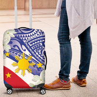 Philippines Flag Luggage Cover Sampaguita Jasmine with Polynesian Tribal - Wonder Print Shop