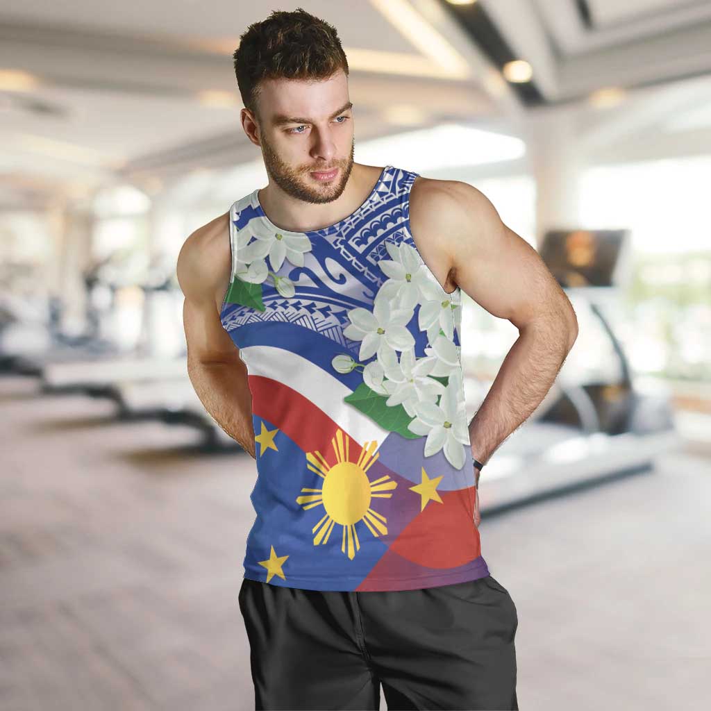 Philippines Flag Men Tank Top Sampaguita Jasmine with Polynesian Tribal - Wonder Print Shop