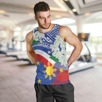 Philippines Flag Men Tank Top Sampaguita Jasmine with Polynesian Tribal - Wonder Print Shop