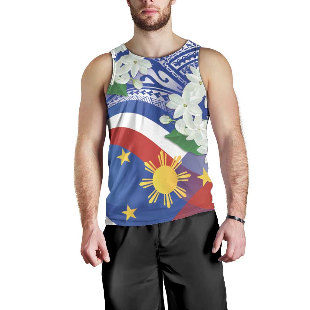 Philippines Flag Men Tank Top Sampaguita Jasmine with Polynesian Tribal - Wonder Print Shop