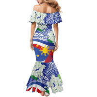 Philippines Flag Mermaid Dress Sampaguita Jasmine with Polynesian Tribal - Wonder Print Shop