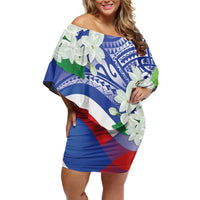 Philippines Flag Off Shoulder Short Dress Sampaguita Jasmine with Polynesian Tribal - Wonder Print Shop