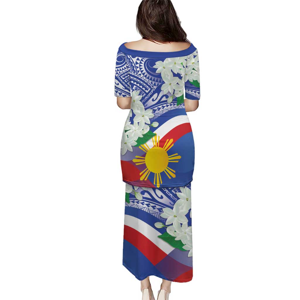 Philippines Flag Puletasi Sampaguita Jasmine with Polynesian Tribal - Wonder Print Shop