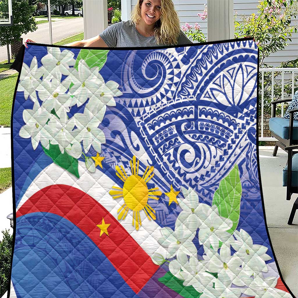 Philippines Flag Quilt Sampaguita Jasmine with Polynesian Tribal - Wonder Print Shop