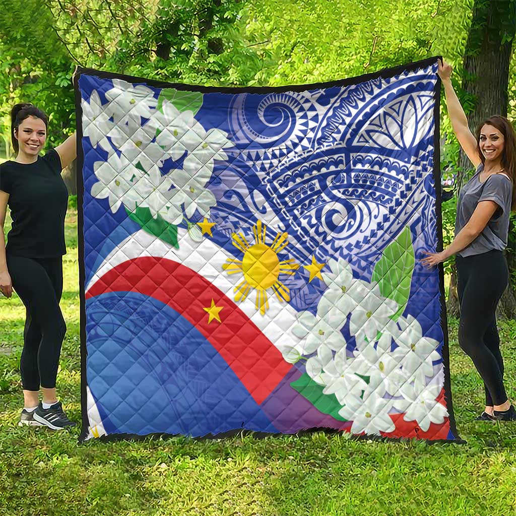 Philippines Flag Quilt Sampaguita Jasmine with Polynesian Tribal - Wonder Print Shop