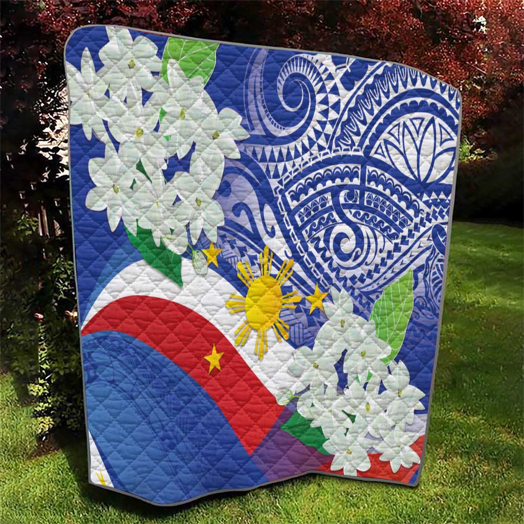 Philippines Flag Quilt Sampaguita Jasmine with Polynesian Tribal - Wonder Print Shop