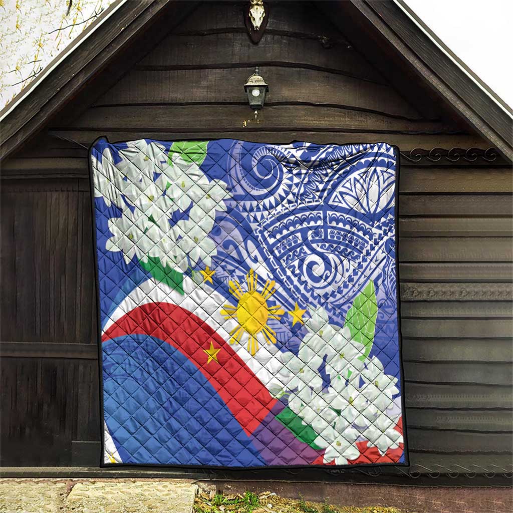 Philippines Flag Quilt Sampaguita Jasmine with Polynesian Tribal - Wonder Print Shop