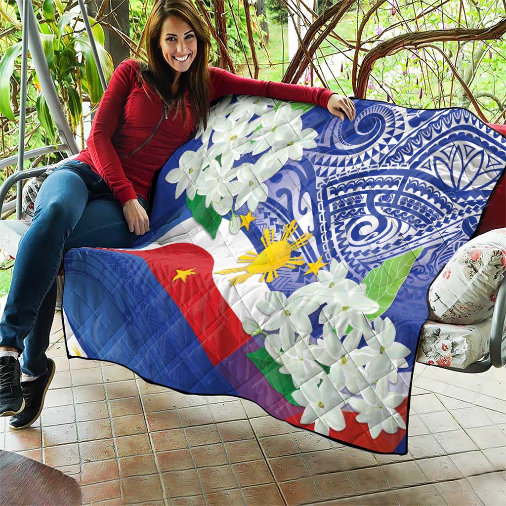 Philippines Flag Quilt Sampaguita Jasmine with Polynesian Tribal - Wonder Print Shop