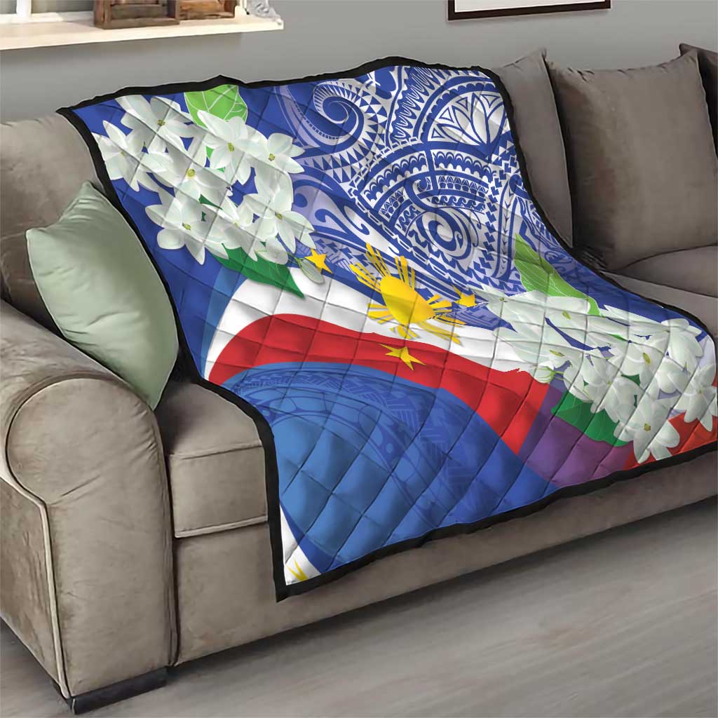 Philippines Flag Quilt Sampaguita Jasmine with Polynesian Tribal - Wonder Print Shop