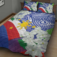 Philippines Flag Quilt Bed Set Sampaguita Jasmine with Polynesian Tribal - Wonder Print Shop