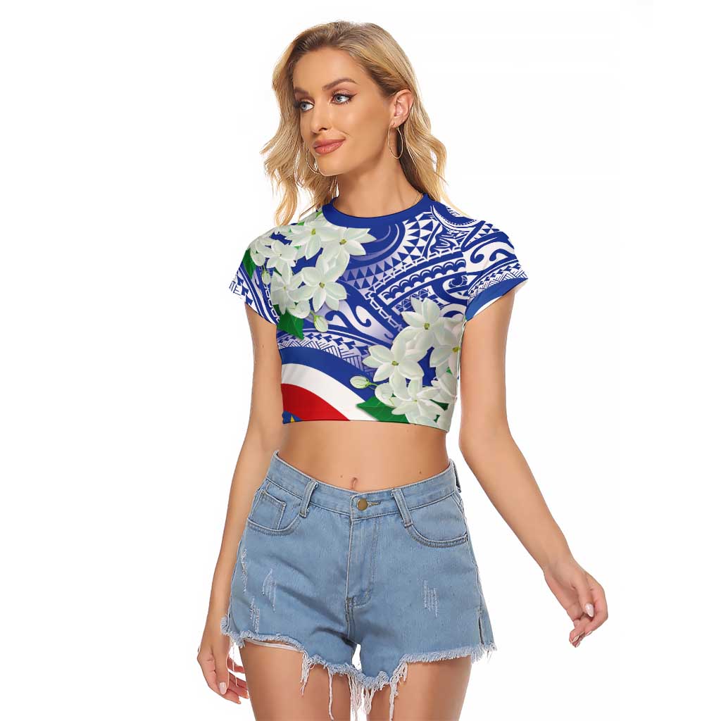 Philippines Flag Raglan Cropped T Shirt Sampaguita Jasmine with Polynesian Tribal - Wonder Print Shop