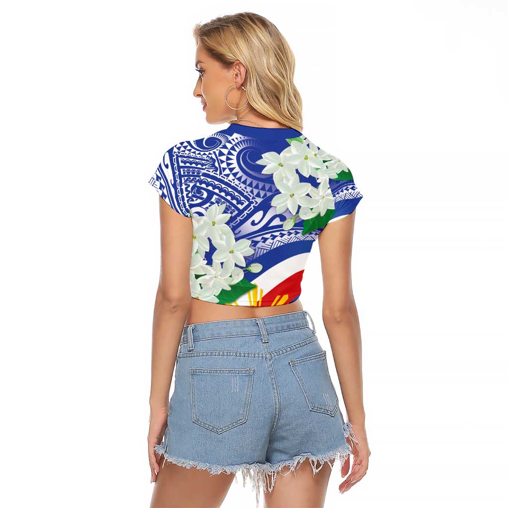 Philippines Flag Raglan Cropped T Shirt Sampaguita Jasmine with Polynesian Tribal - Wonder Print Shop