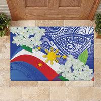 Philippines Flag Rubber Doormat Sampaguita Jasmine with Polynesian Tribal - Wonder Print Shop