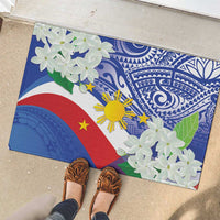 Philippines Flag Rubber Doormat Sampaguita Jasmine with Polynesian Tribal - Wonder Print Shop