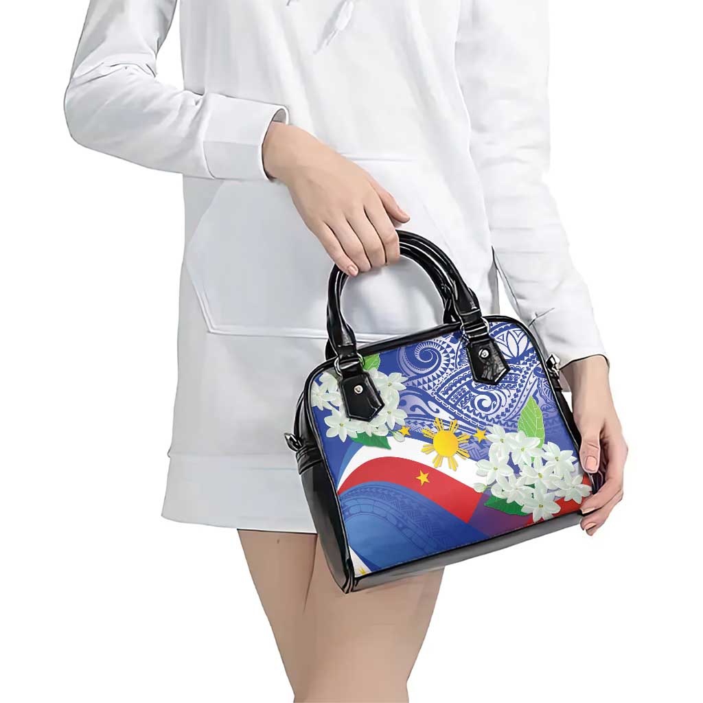Philippines Flag Shoulder Handbag Sampaguita Jasmine with Polynesian Tribal