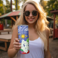 Philippines Flag Skinny Tumbler Sampaguita Jasmine with Polynesian Tribal - Wonder Print Shop