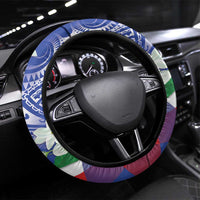 Philippines Flag Steering Wheel Cover Sampaguita Jasmine with Polynesian Tribal - Wonder Print Shop
