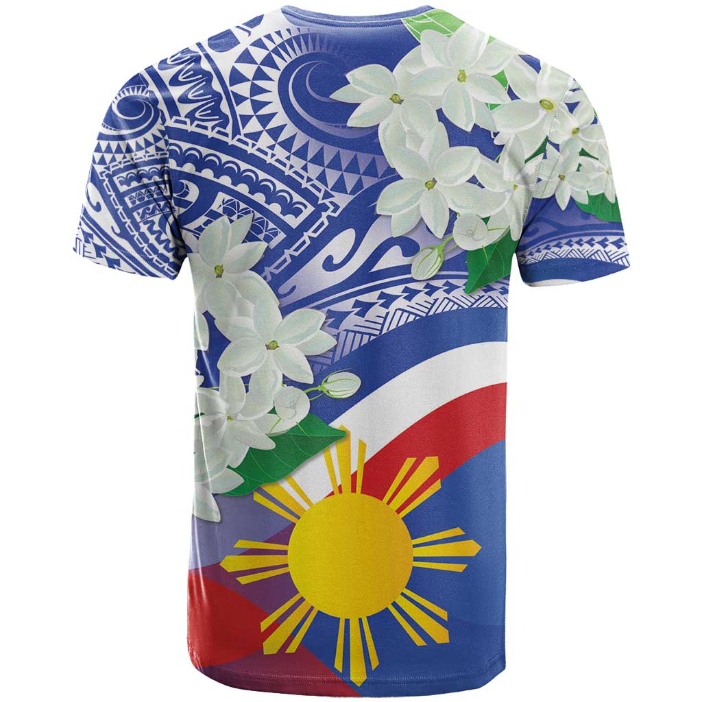 Philippines Flag T Shirt Sampaguita Jasmine with Polynesian Tribal - Wonder Print Shop