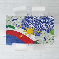 Philippines Flag Tablecloth Sampaguita Jasmine with Polynesian Tribal - Wonder Print Shop