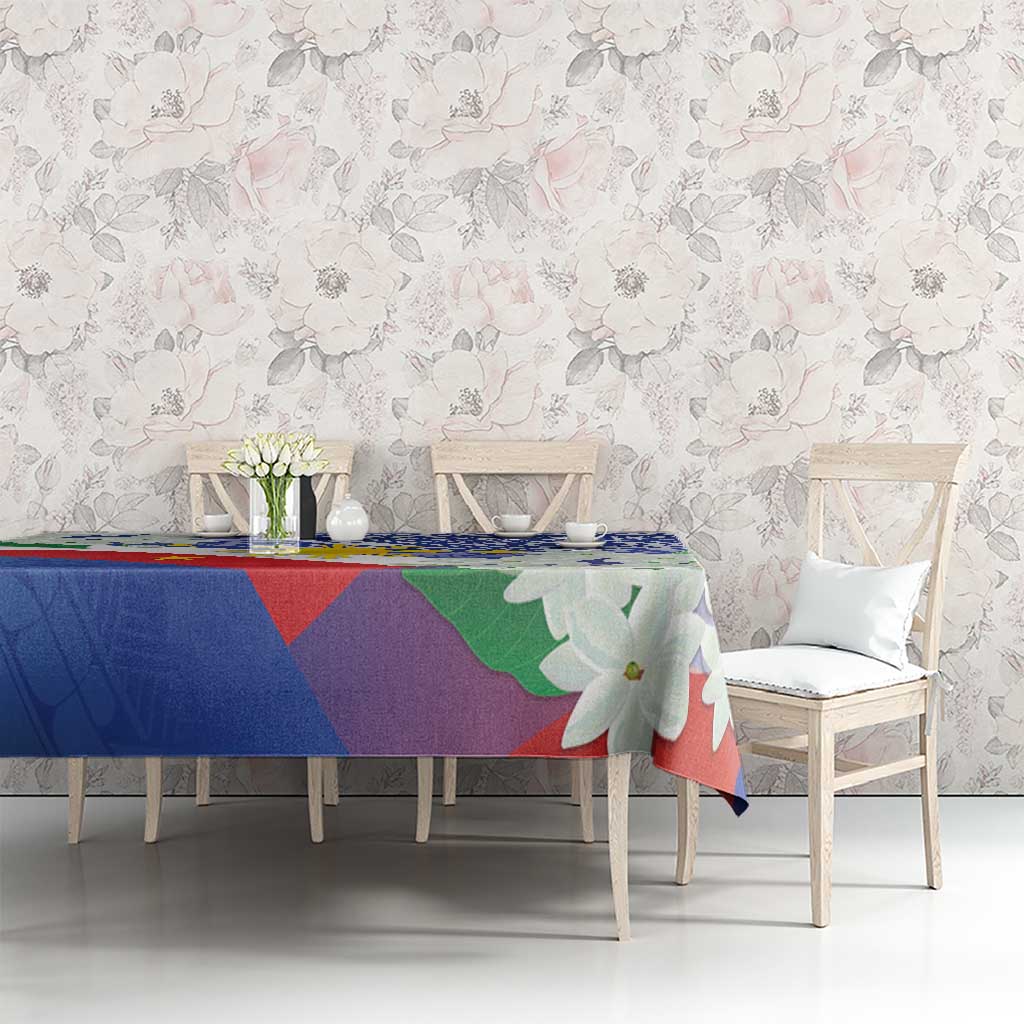 Philippines Flag Tablecloth Sampaguita Jasmine with Polynesian Tribal - Wonder Print Shop