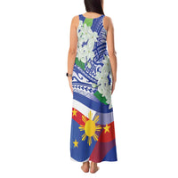 Philippines Flag Tank Maxi Dress Sampaguita Jasmine with Polynesian Tribal - Wonder Print Shop
