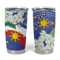 Philippines Flag Tumbler Cup Sampaguita Jasmine with Polynesian Tribal - Wonder Print Shop