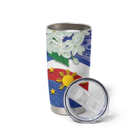 Philippines Flag Tumbler Cup Sampaguita Jasmine with Polynesian Tribal - Wonder Print Shop