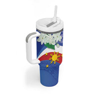 Philippines Flag Tumbler With Handle Sampaguita Jasmine with Polynesian Tribal - Wonder Print Shop