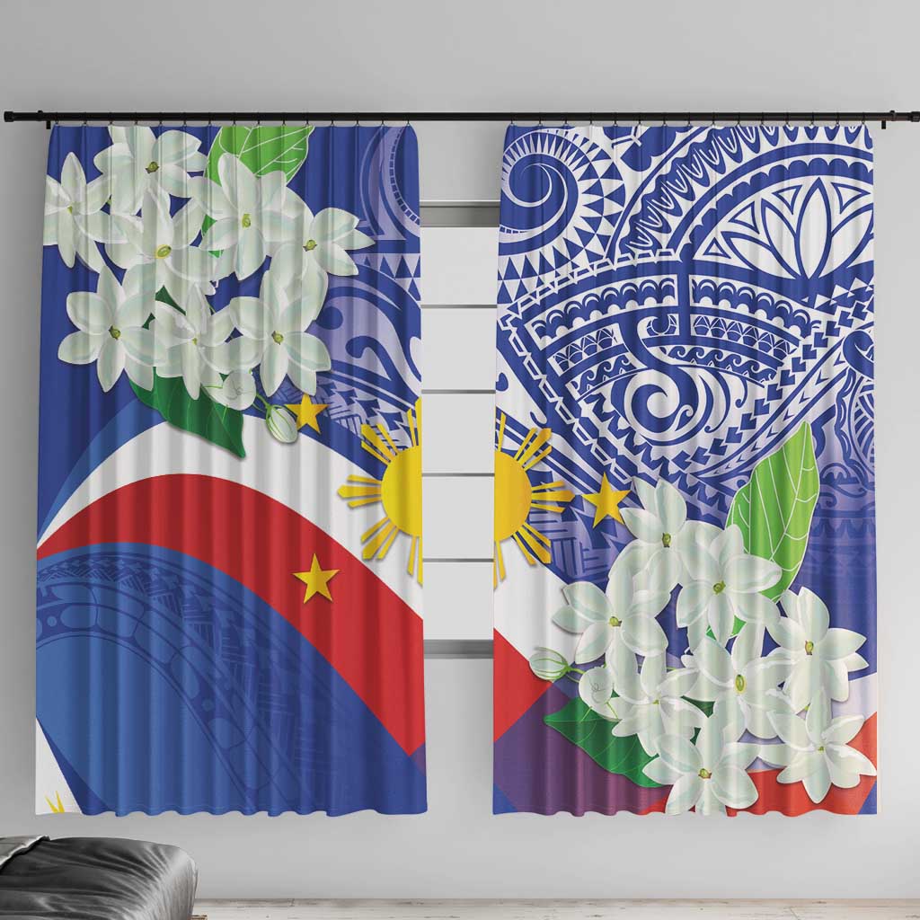 Philippines Flag Window Curtain Sampaguita Jasmine with Polynesian Tribal - Wonder Print Shop