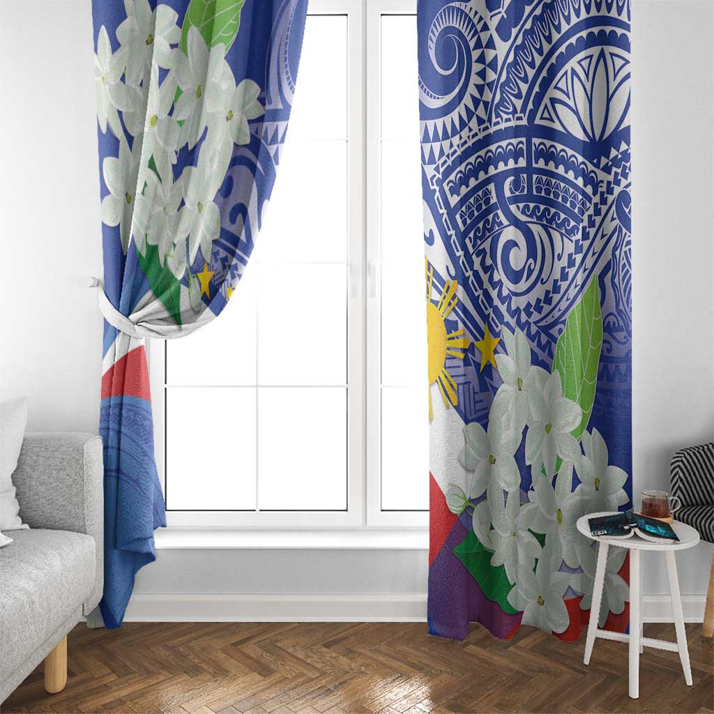 Philippines Flag Window Curtain Sampaguita Jasmine with Polynesian Tribal - Wonder Print Shop