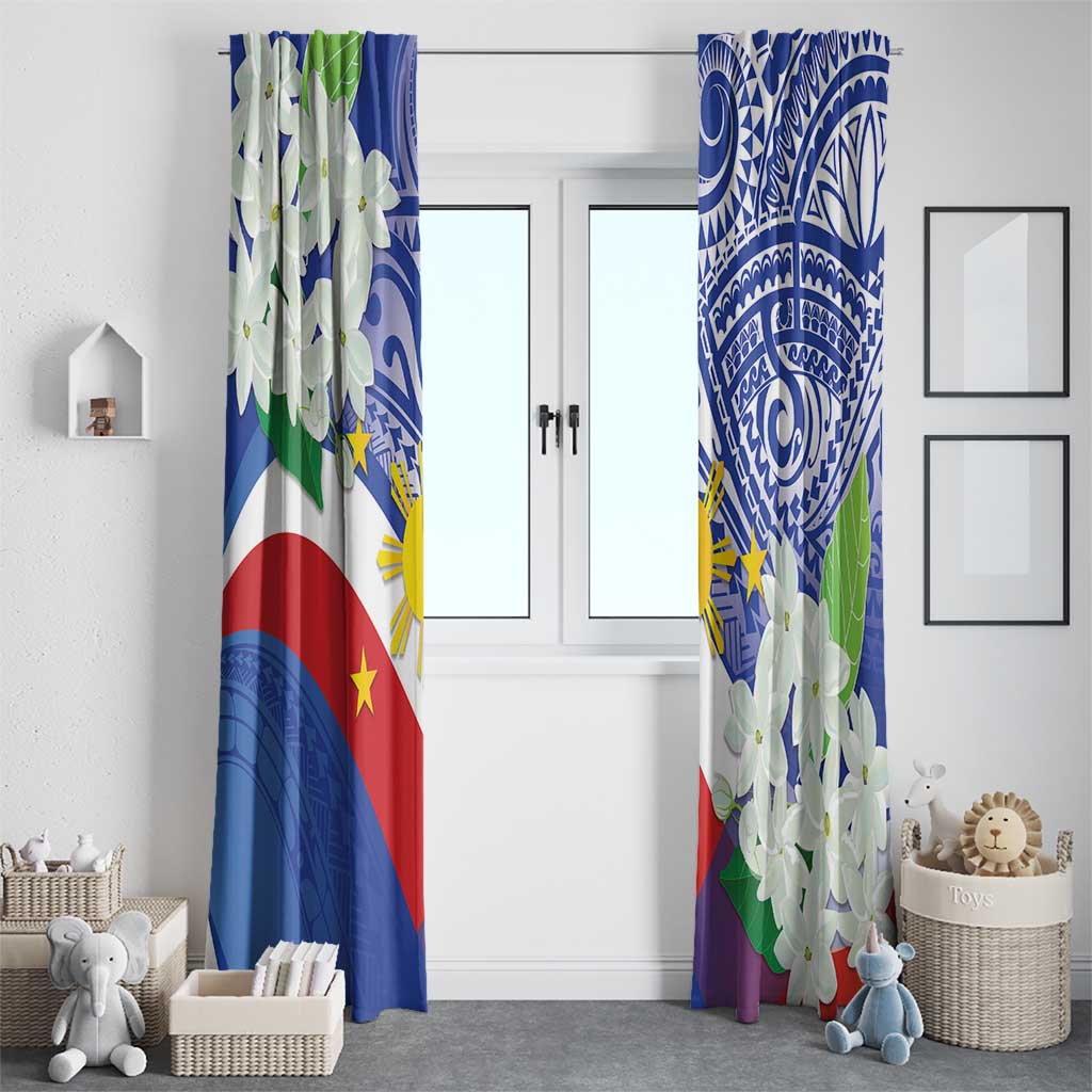 Philippines Flag Window Curtain Sampaguita Jasmine with Polynesian Tribal - Wonder Print Shop