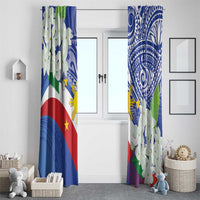 Philippines Flag Window Curtain Sampaguita Jasmine with Polynesian Tribal - Wonder Print Shop