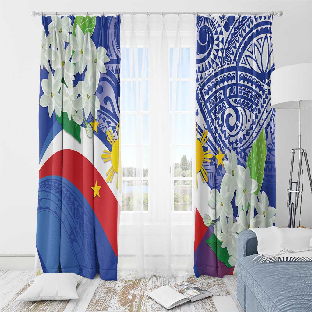 Philippines Flag Window Curtain Sampaguita Jasmine with Polynesian Tribal - Wonder Print Shop