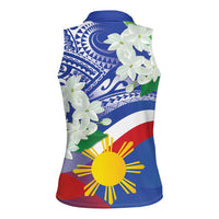 Philippines Flag Women Sleeveless Polo Shirt Sampaguita Jasmine with Polynesian Tribal - Wonder Print Shop