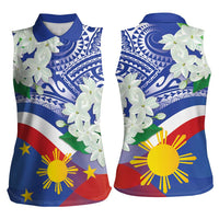 Philippines Flag Women Sleeveless Polo Shirt Sampaguita Jasmine with Polynesian Tribal - Wonder Print Shop