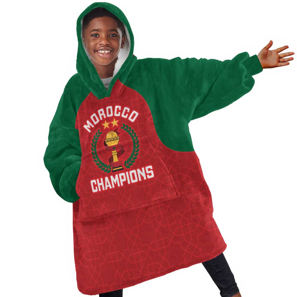 Custom Morocco Atlas Lions Kid Wearable Blanket Hoodie African Football Champions 2025