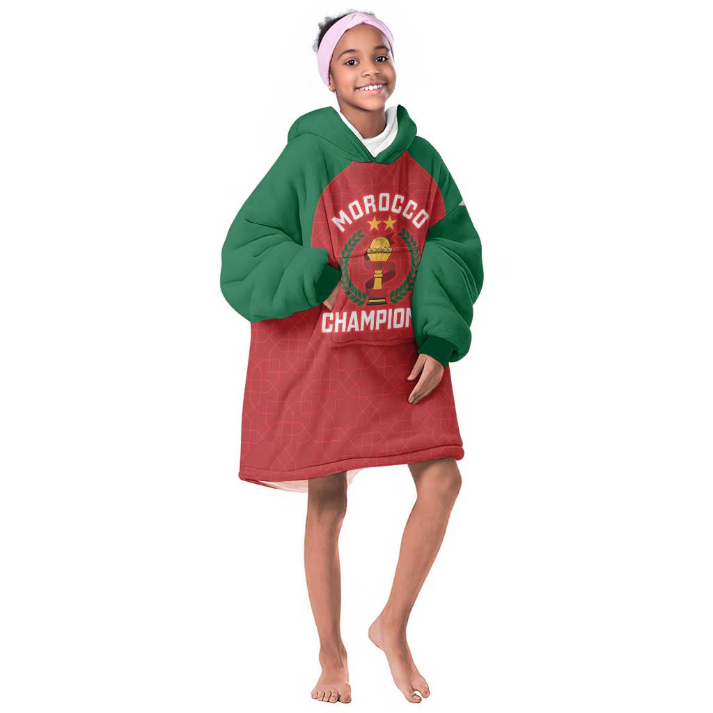 Custom Morocco Atlas Lions Kid Wearable Blanket Hoodie African Football Champions 2025