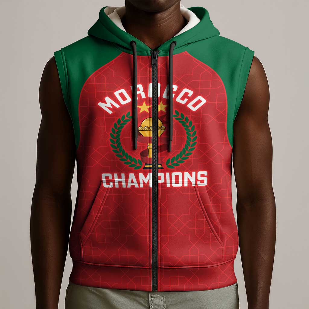 Custom Morocco Atlas Lions Sleeveless Zip Hoodie African Football Champions 2025