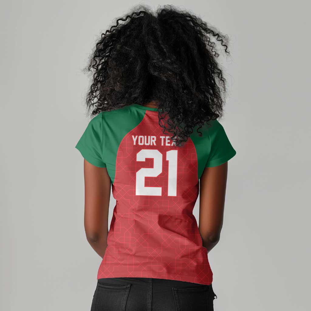 Custom Morocco Atlas Lions Women V-Neck T-Shirt African Football Champions 2025