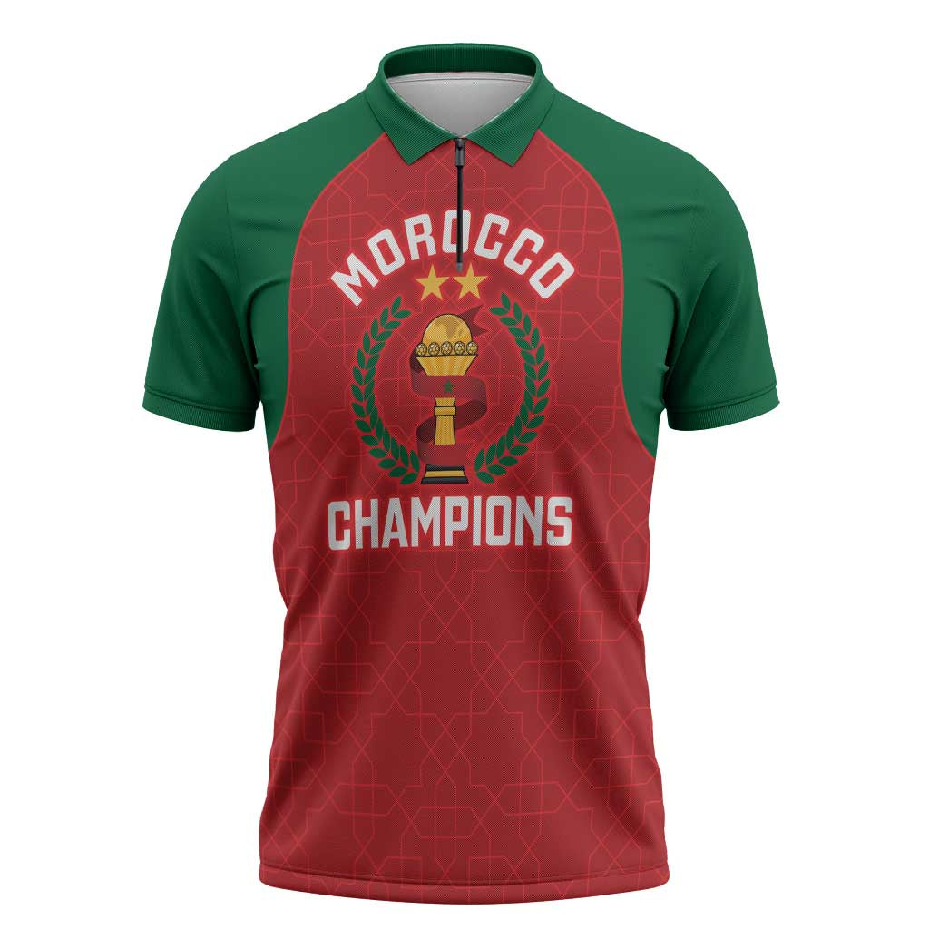 Custom Morocco Atlas Lions Zipper Polo Shirt African Football Champions 2025